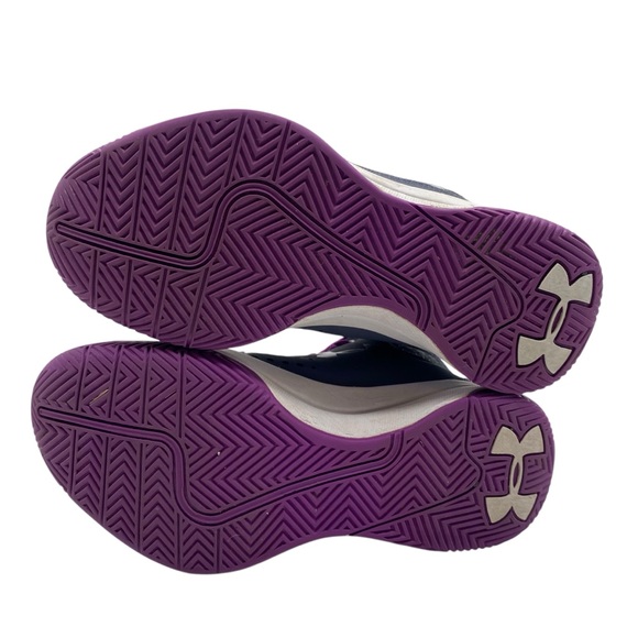 Under Armour Girls Shoes Jet Mid Sneakers Sz Big Girl 4 Gray Purple Leather Play - Picture 10 of 11